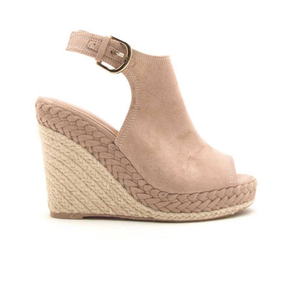 Faux suede sling back wedge